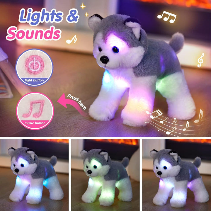 BSTAOFY Cachorro de husky de peluche musical de 12'' con lu...