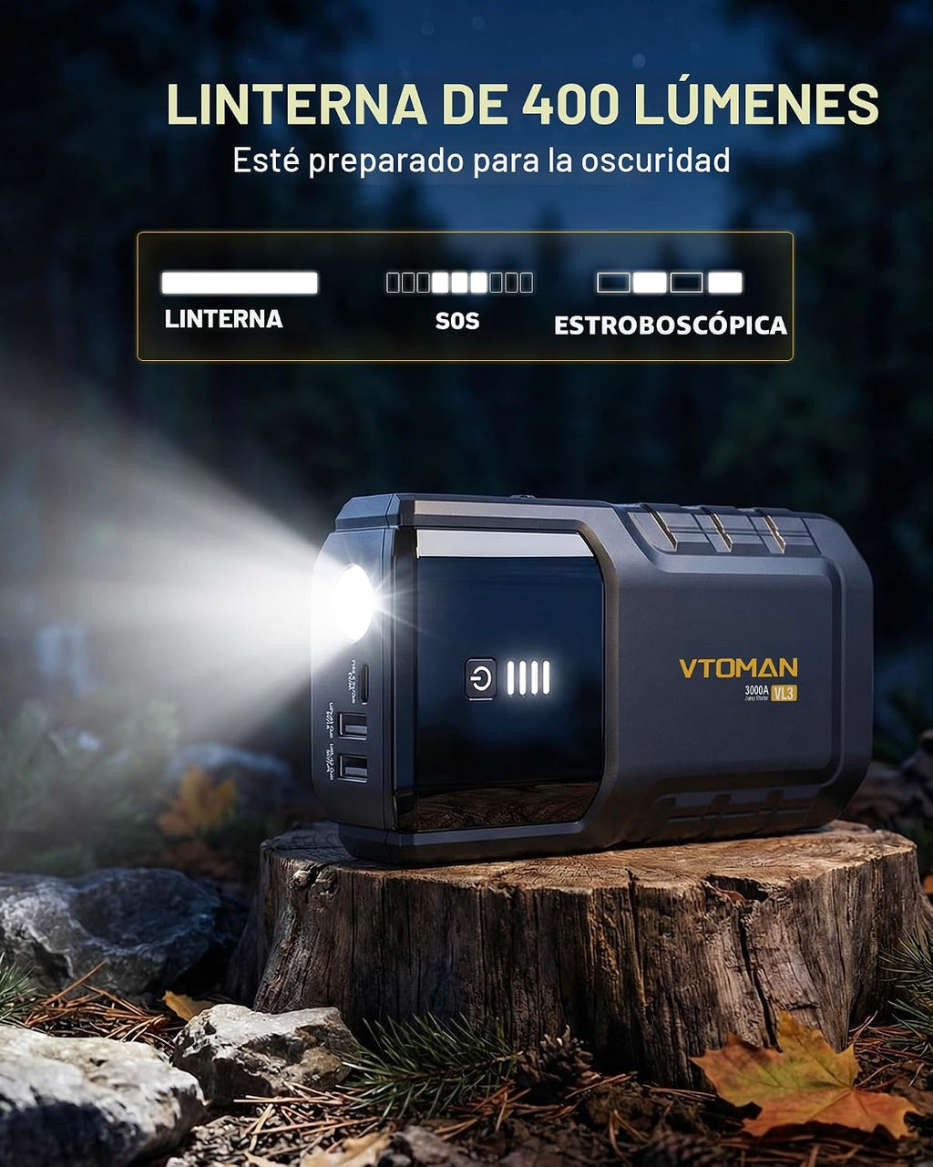 VTOMAN VL3 3000A LiFePO4 Arrancador portátil para hasta 7L de gas y 5L de
