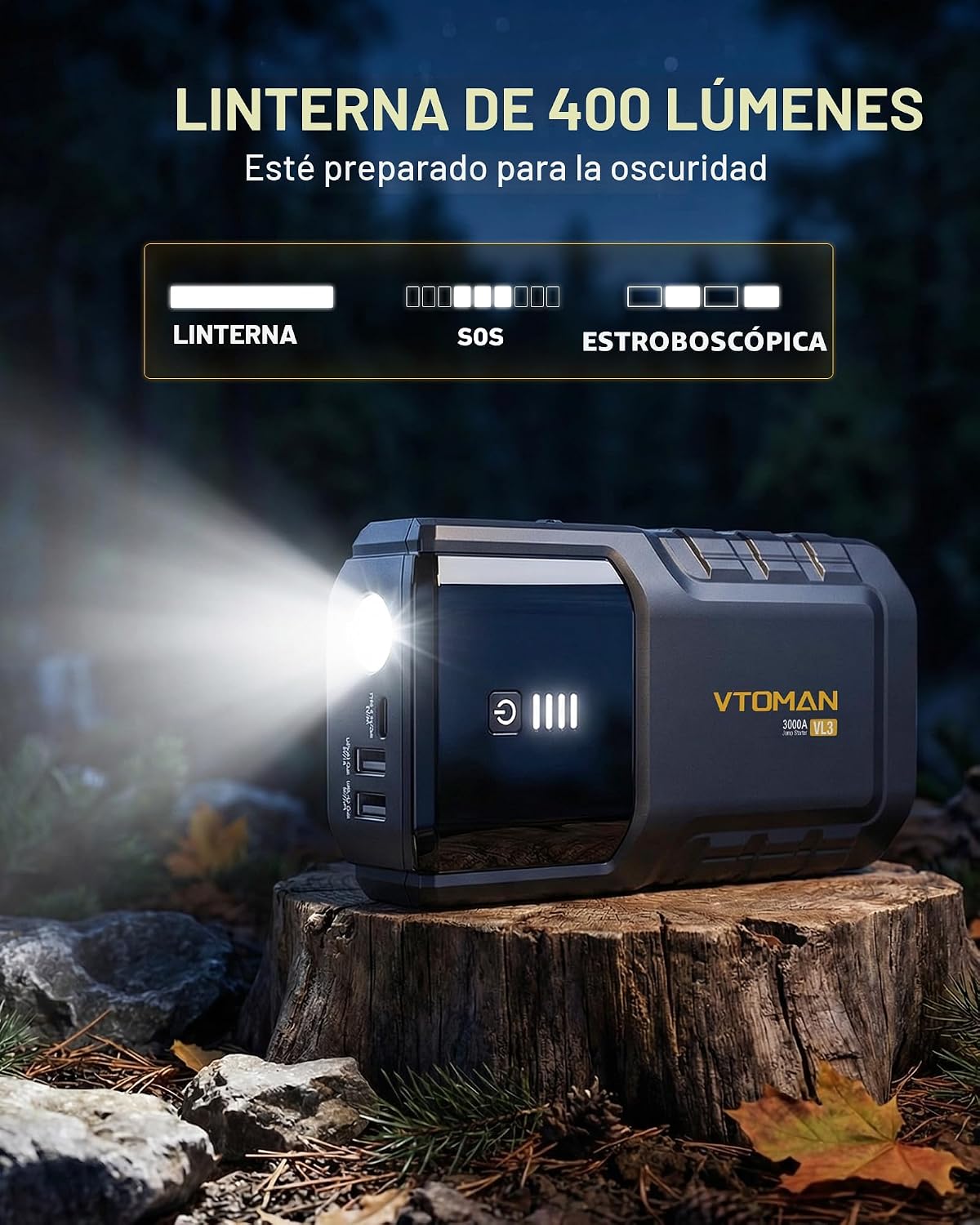 VTOMAN VL3 3000A LiFePO4 Arrancador portátil para hasta 7L de gas y 5L de
