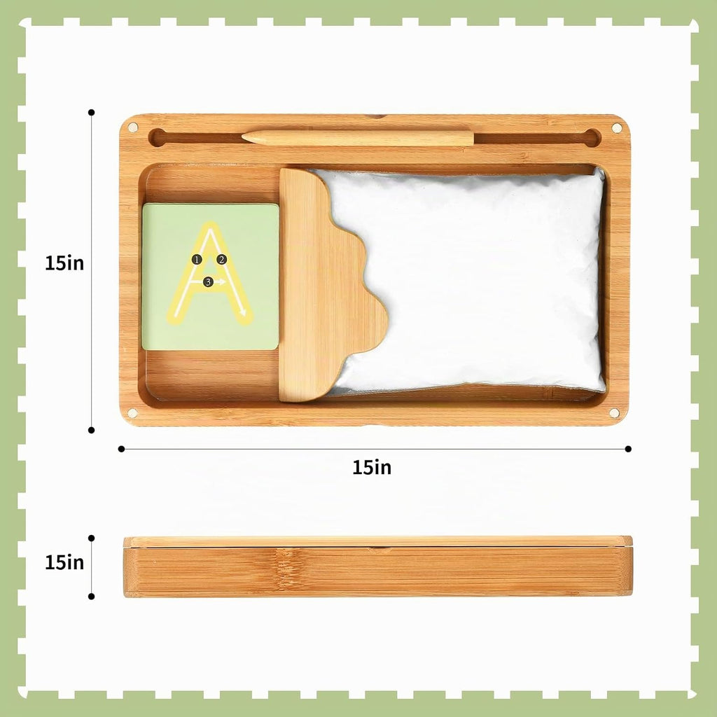 AtMini Bandeja de arena para el aula, bandeja de arena Montessori de madera con tapa para niños que escriben letras y números, imprescindible para el aula preescolar
