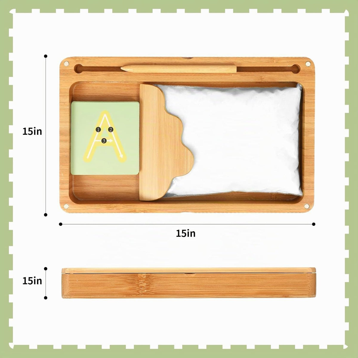 AtMini Bandeja de arena para el aula, bandeja de arena Montessori de madera con tapa para niños que escriben letras y números, imprescindible para el aula preescolar