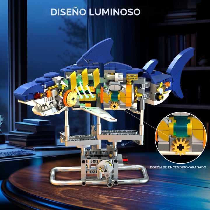 Juego de construcción mecánico de tiburón con luz LED 687