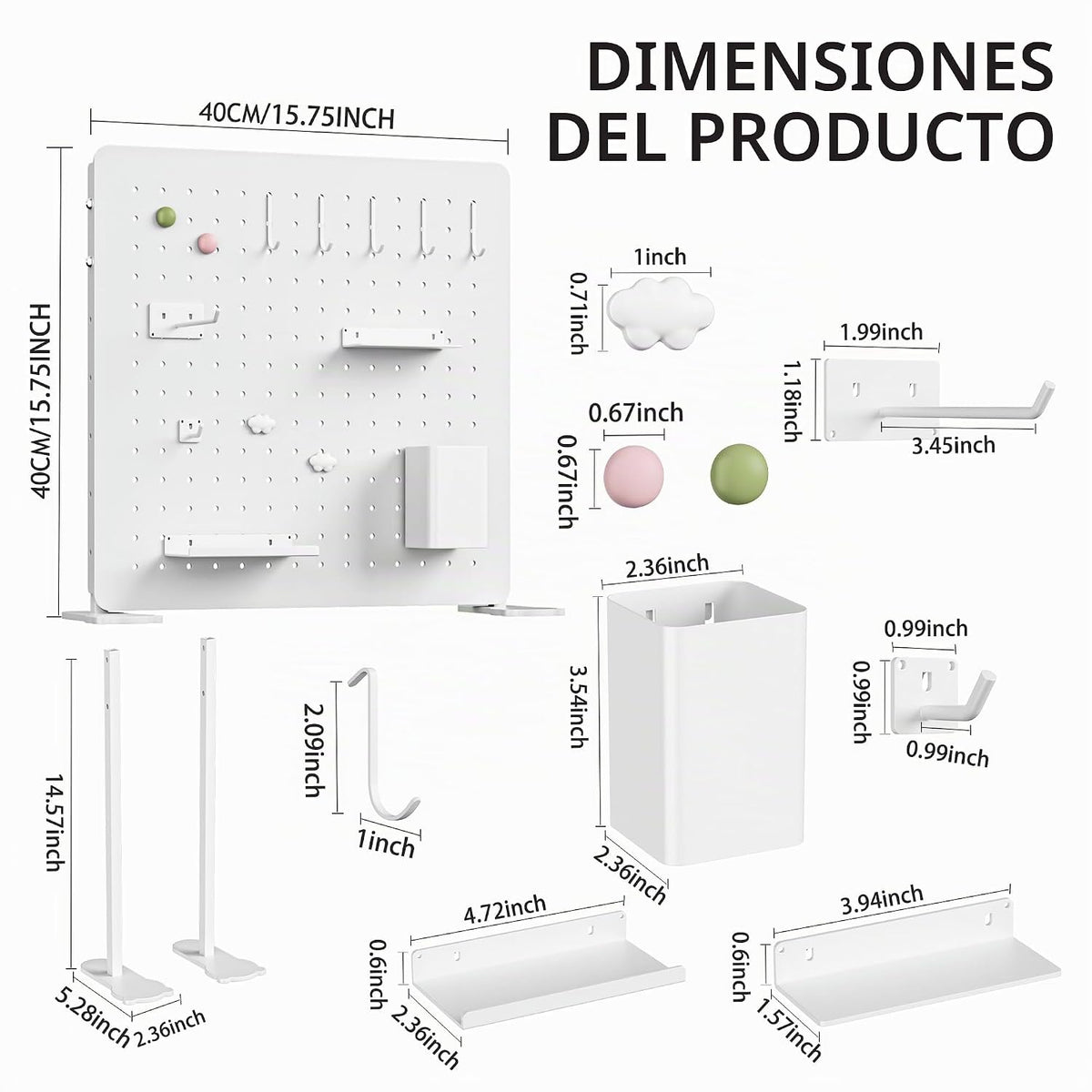 Organizador de Panel de Goteo de Metal Blanco, 15.75 pulg. con ganchos y estantes