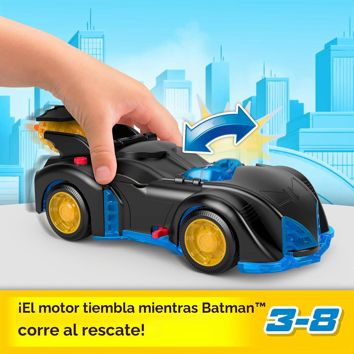 Fisher-Price Imaginext DC Super Friends Batman juguete de Batimóvil que se agita y gira con figura articulable para juego de rol para niños de 3+ años