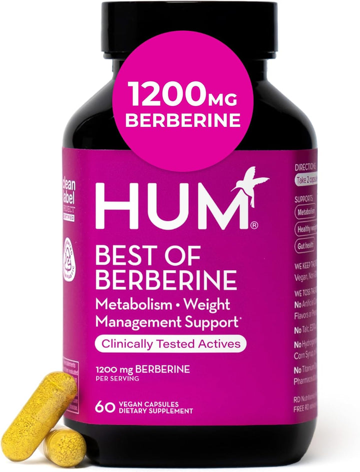HUM Mejor suplemento de berberina 1200 mg, potencia pura para el bi...