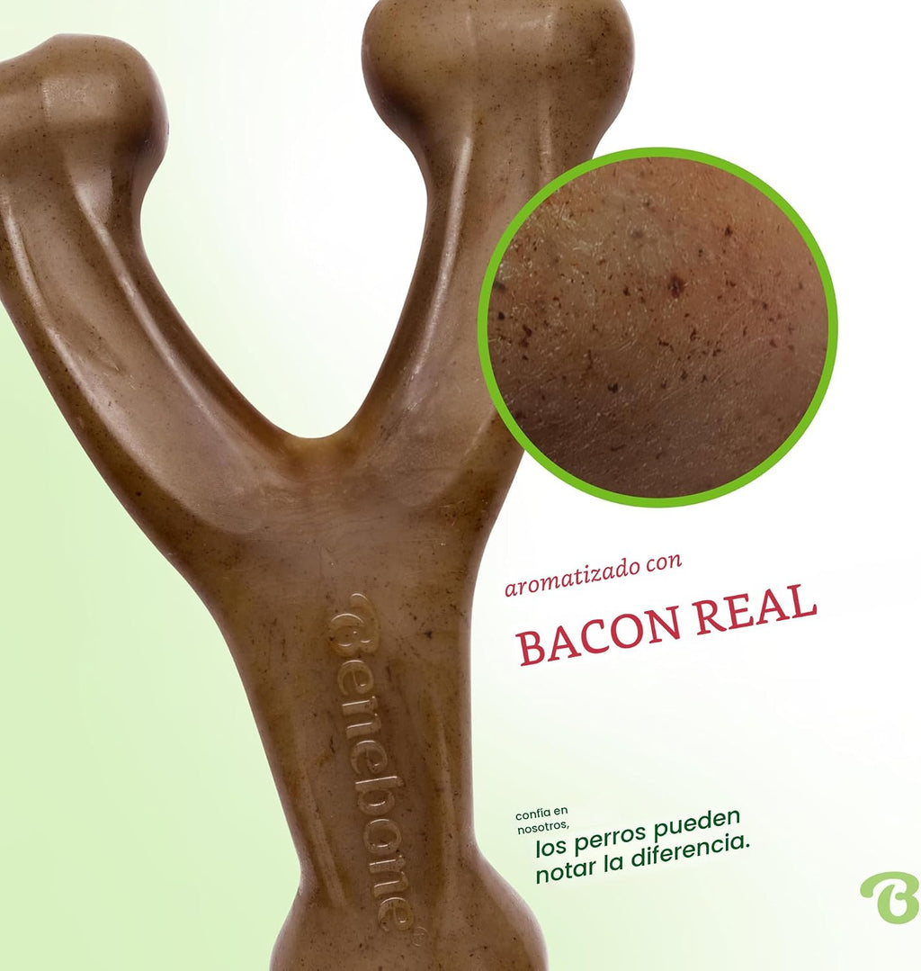 Benebone Paquete de 2 juguetes Wishbone para masticadores agresivos, tocino