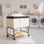 StorageWorks Carrito de Lavandería, Canasta Rodante de 2 Niveles con Ruedas, 46 Galones, Beige