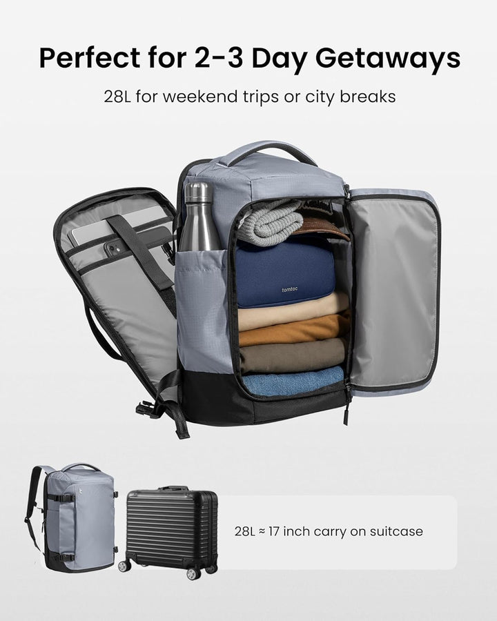 tomtoc Mochila de viaje, mochila de equipaje de mano aprobada por l...