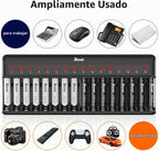 BONAI AA AAA Battery Charger 16 Bay para NiMH Rechargeable Batteries Independent Control con LED Light y Standard American AC carga Plug, Battery not Included - negro