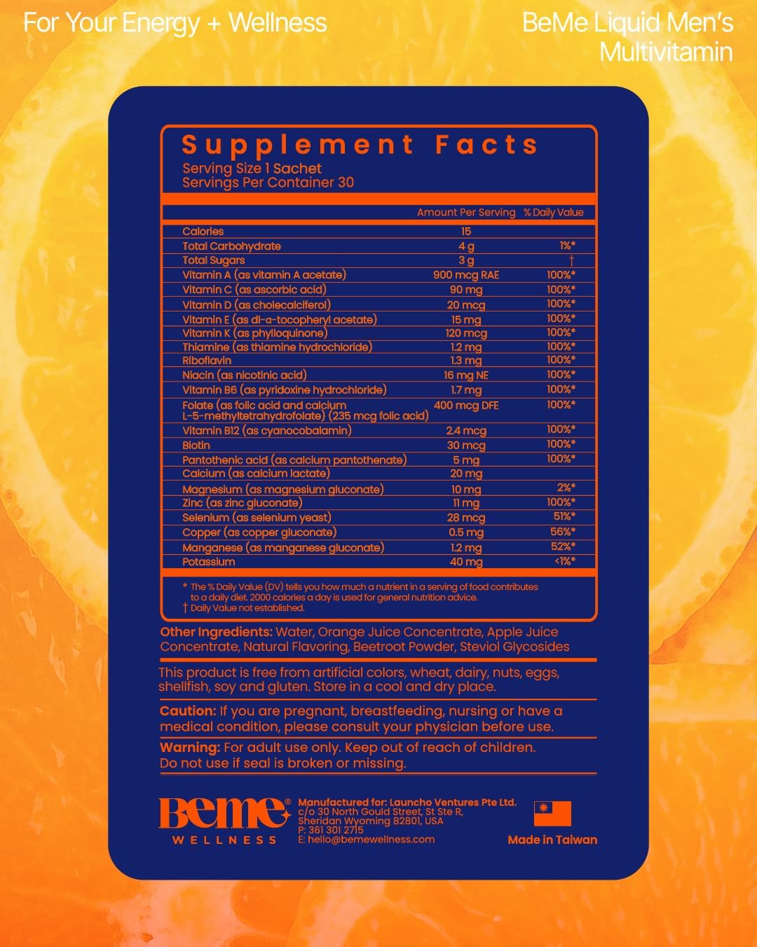 BeMe Multivitaminas líquidas para hombres, sistema avanzado de sumi...
