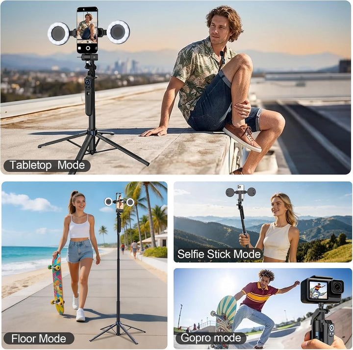 Trípode para iPhone con luz y control remoto, micrófonos inalámbric...