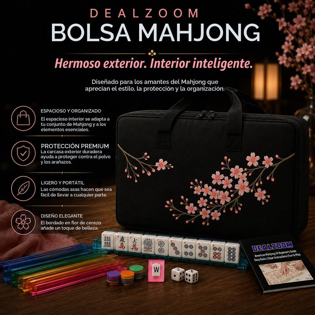 American Mahjong Set completo, juego completo con 166 azulejos Mahjong, bastidores Mahjong con empujadores, instrucciones, dados, fichas, indicador de viento y accesorios Mahjong en bolsa