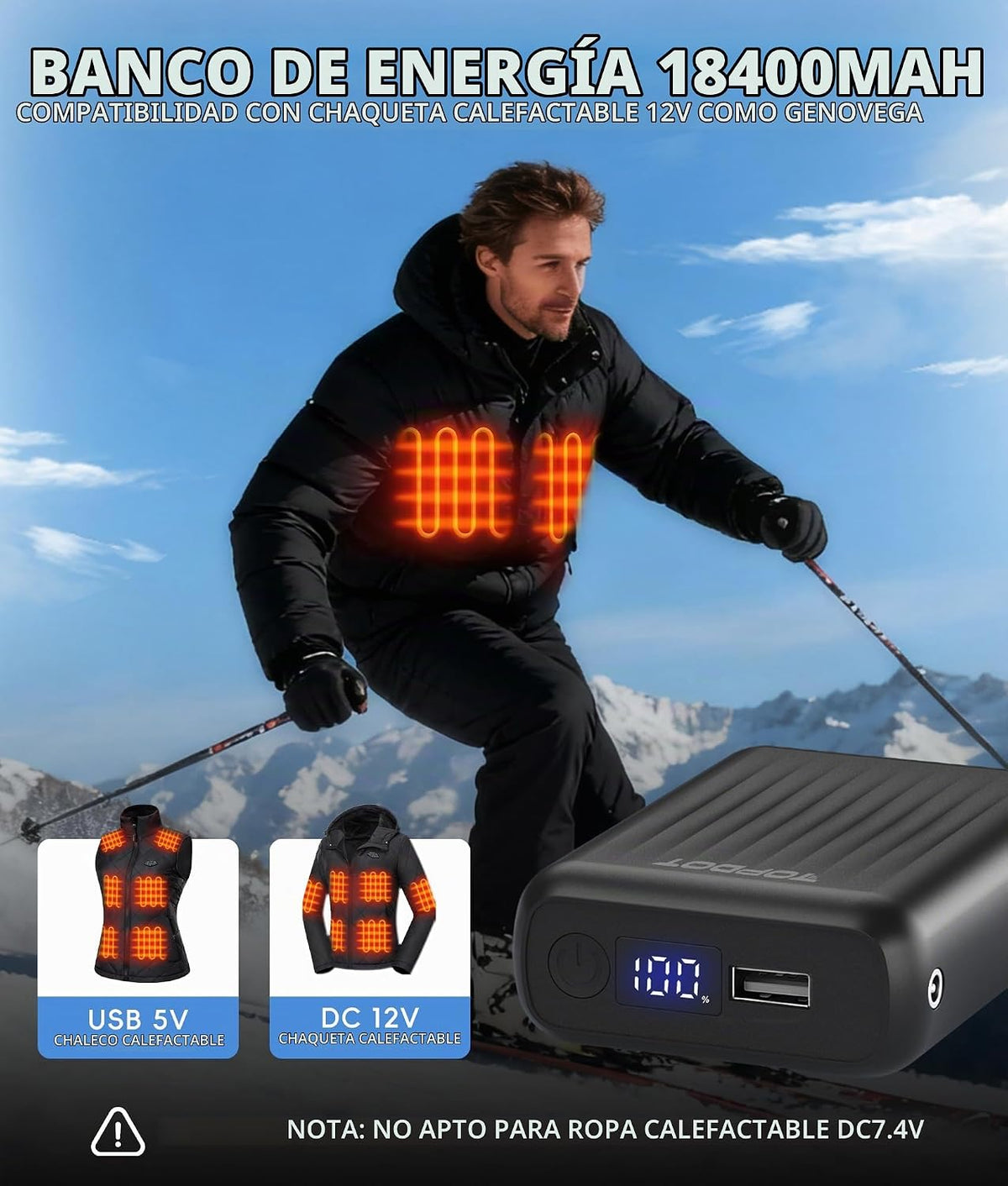 Paquete de batería de chaqueta calentada de 12 V 18400 mAh