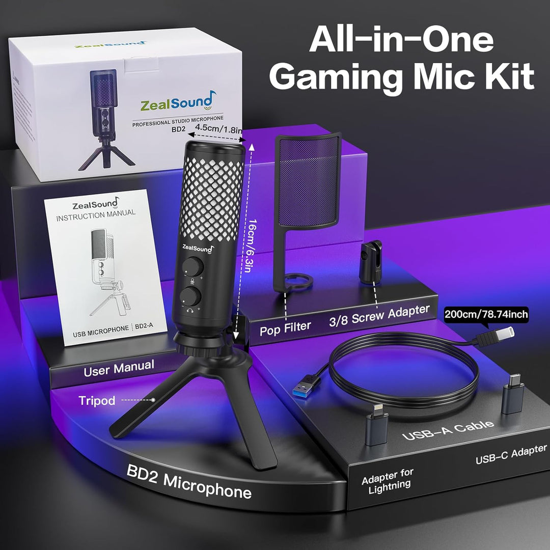 ZealSound Micrófono de podcast para PC\/Mac\/iPhone\/teléfono: micr...
