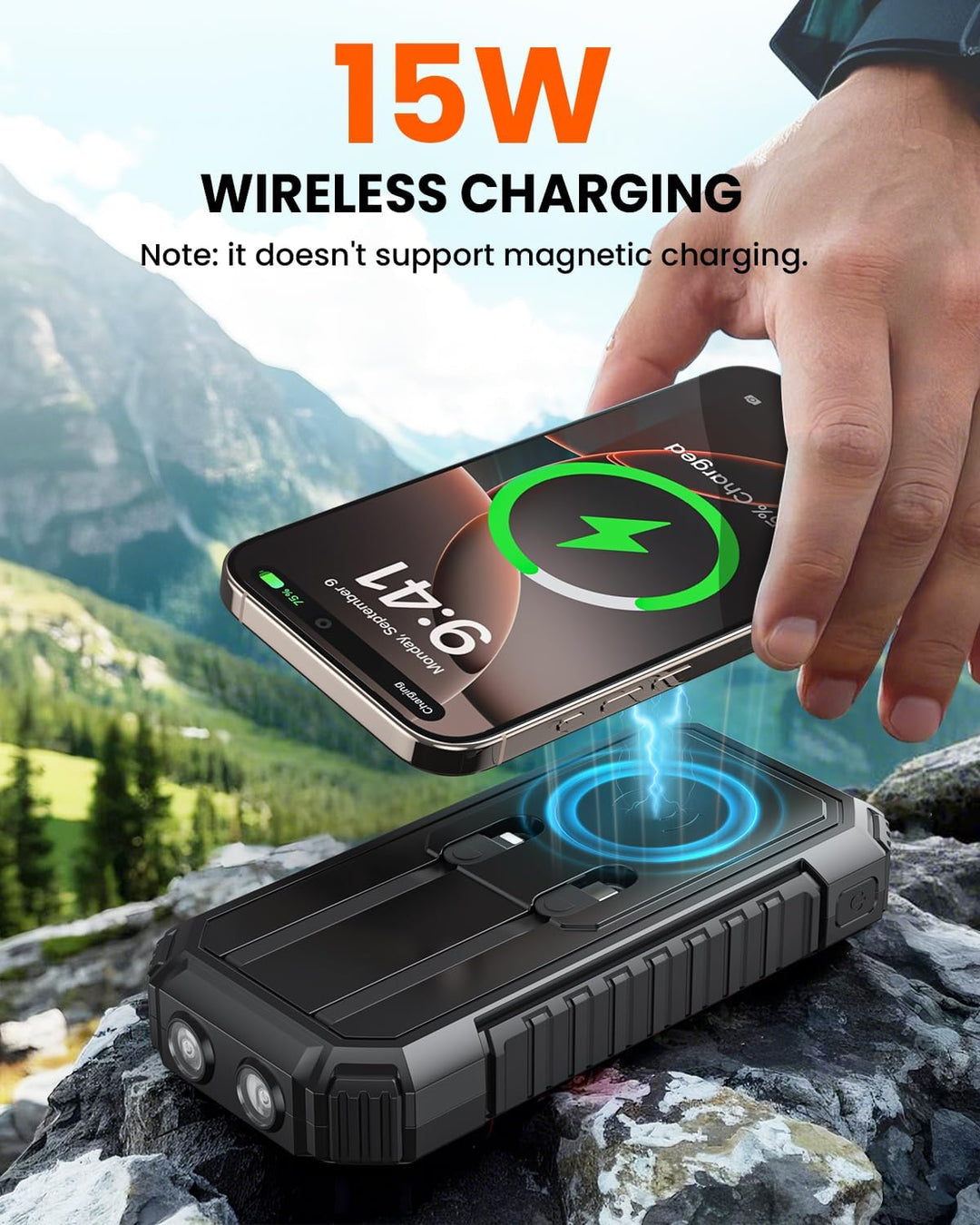 Riapow Cargador solar - Cargador portátil inalámbrico de 27000 mAh...