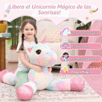 Muiteiur Animal de peluche de unicornio de 43.4 pulgadas, unicornio de peluche gigante para niñas, almohada de felpa suave, regalos para niñas y niños, rosa