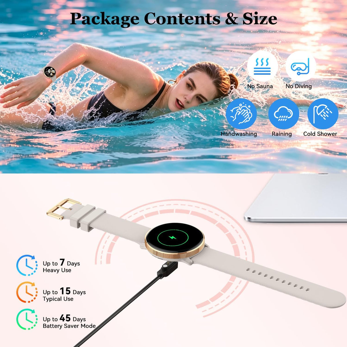 Reloj inteligente para mujer con rastreador de ejercicio: resistente al agua con Bluetooth para respuesta de llamadas, relojes inteligentes para Android/iPhone, digital, reloj inteligente