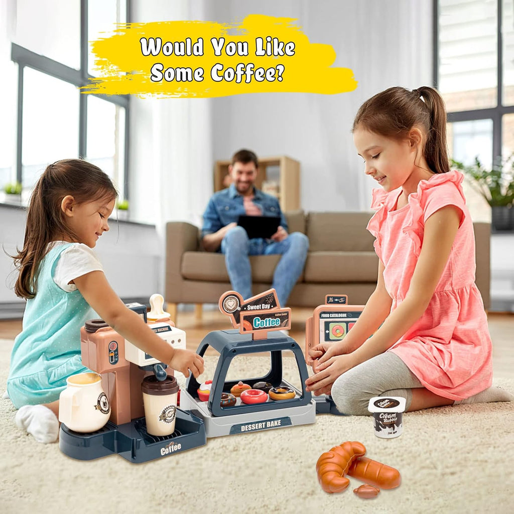 Jomifin Juego de juguetes de café, cafetera de simulación con registro de