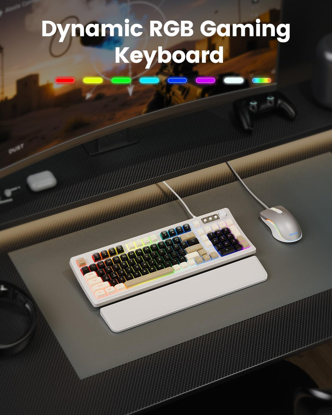 SABLUTE Teclado y ratón para juegos con cable, retroiluminación RGB...