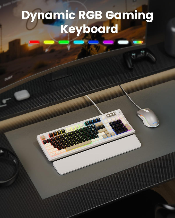 SABLUTE Teclado y ratón para juegos con cable, retroiluminación RGB...