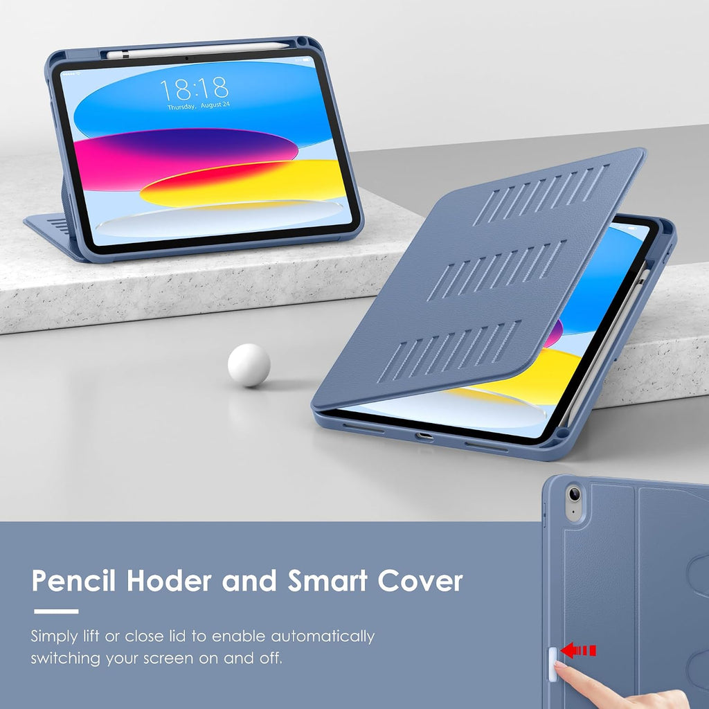 Funda para iPad (A16) de 11 pulgadas 2025 y iPad de 10ª/11ª generación de 10.9 pulgadas 2022, funda magnética con múltiples ángulos, parte trasera a prueba de golpes, soporte para lápiz y apagado y encendido automático, azul niebla