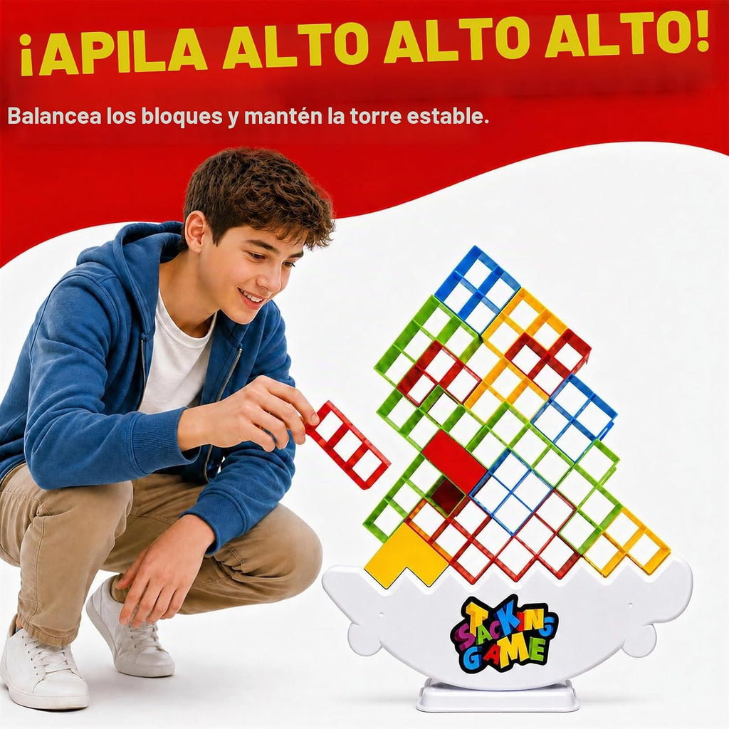 Juego gigante XL de 48 piezas para adultos y niños, juegos de torre de mesa Tetra para fiesta de viaje familiar, juguete apilable de equilibrio para 2 jugadores, juguetes de equipo, bloque de