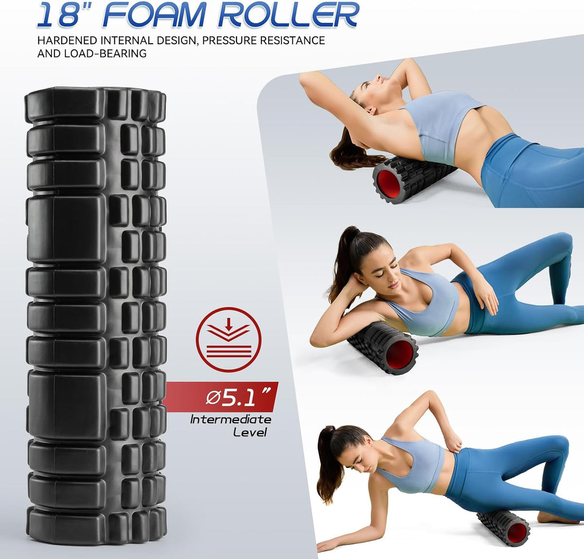 Juego de rodillos de espuma 2 en 1 de 18" para masaje muscular