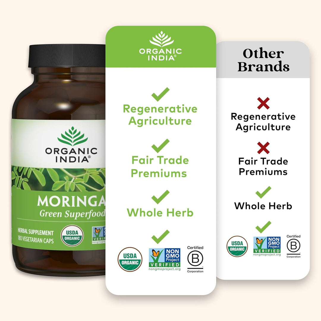 ORGANIC INDIA Moringa Cápsulas orgánicas - Suplemento de moringa -...