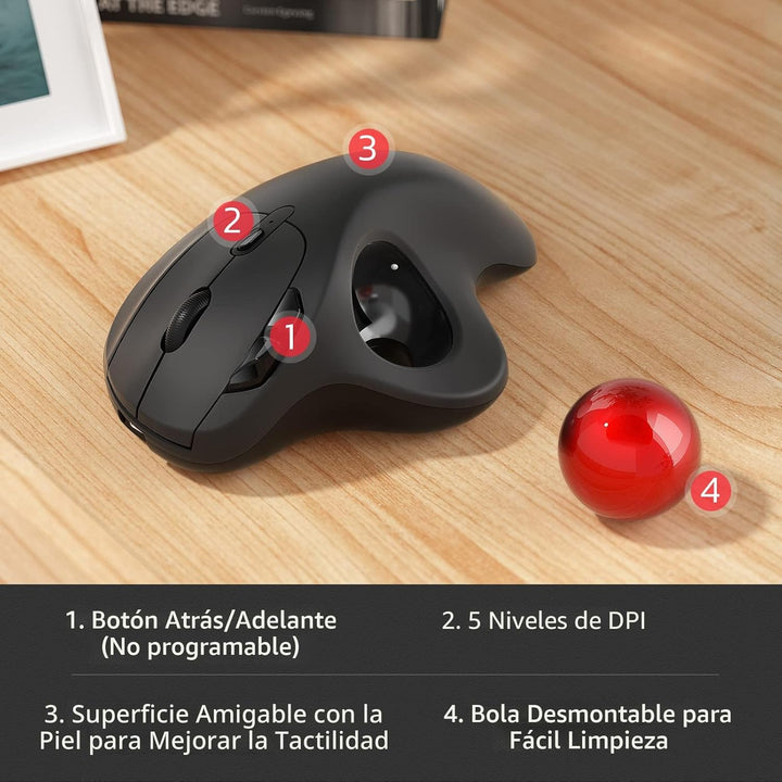 Nulea Ratón Trackball Inalámbrico M501, Ergonómico Recargable, Cont...