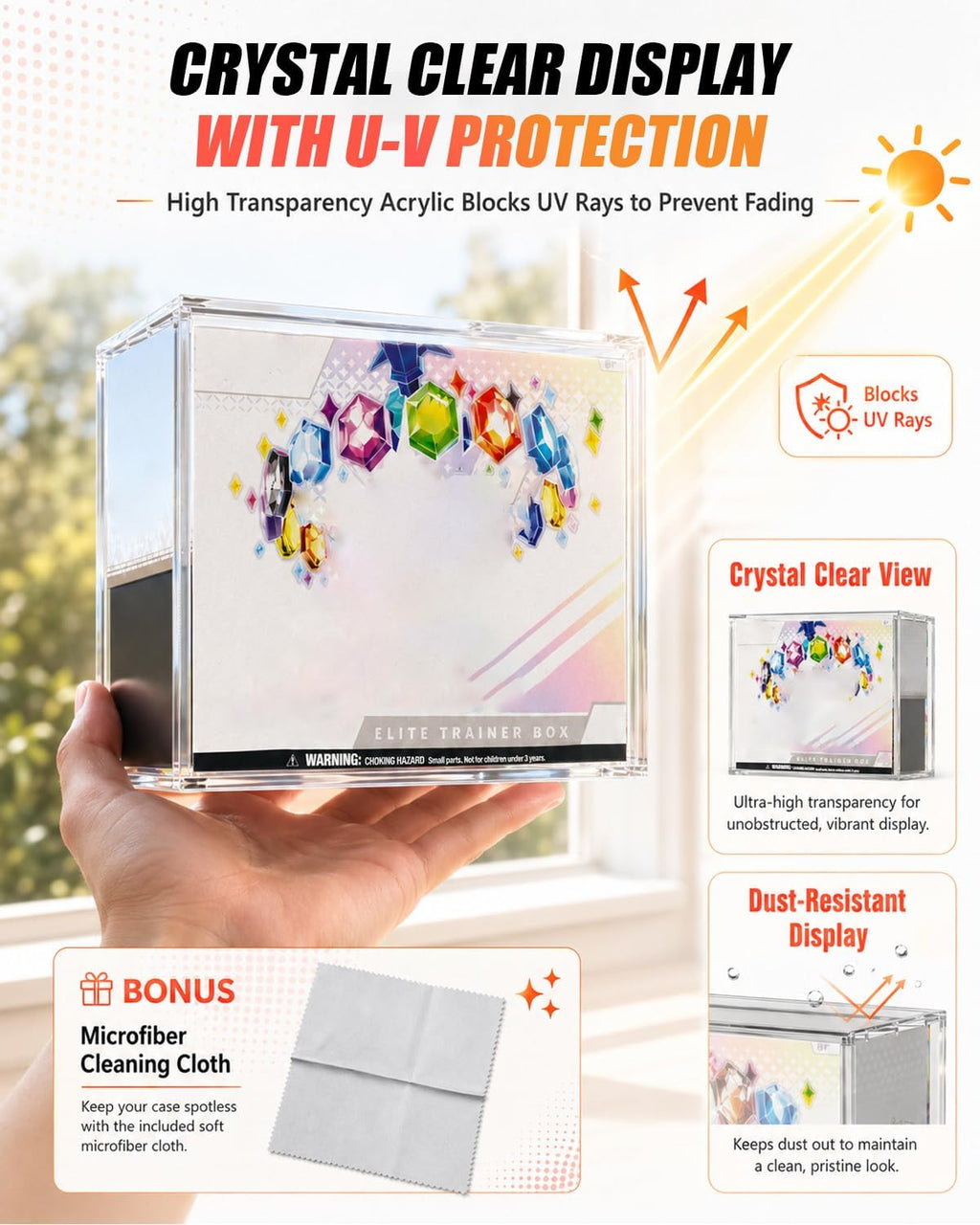 Acrylic ETB Protector Case 2 Pack con Tapa Deslizante Magnética