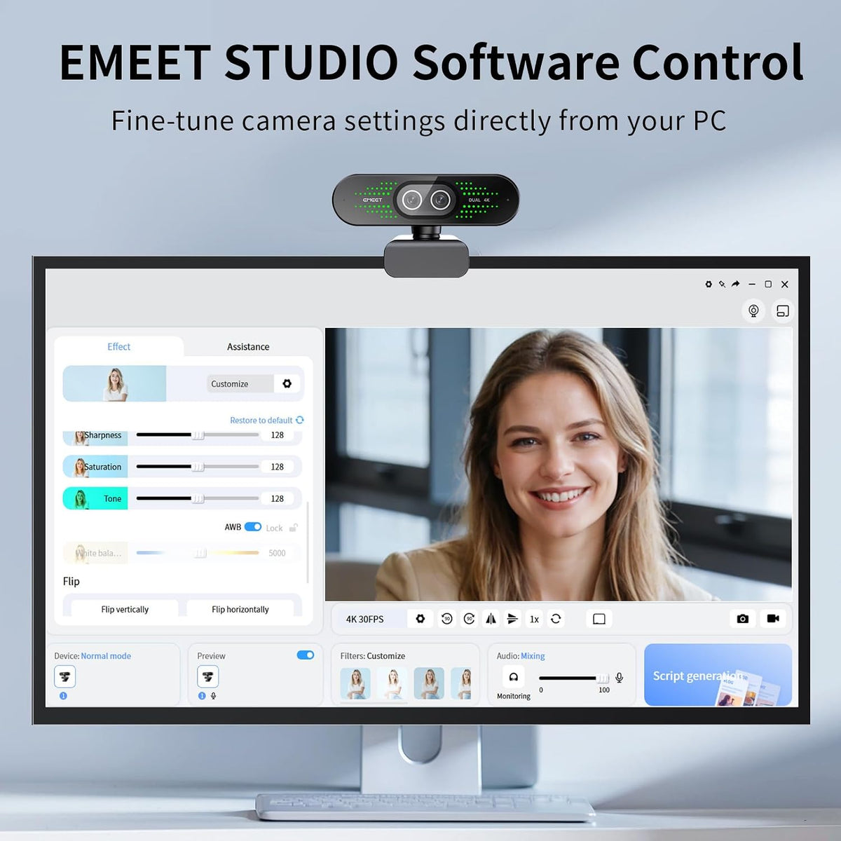 EMEET NOVA 4K Cámara web 4K de doble cámara para PC, gran angular y teleobjetivo