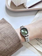 Delicados relojes pequeños para mujer, correa de acero inoxidable, ovalado, reloj para mujer
