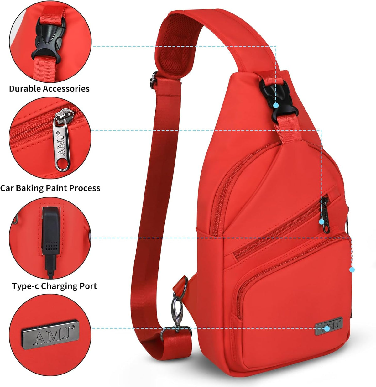 Bandolera cruzada con cable USB para senderismo, acampar y viajes al aire libre, para mujeres y hombres
