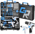 Juego de herramientas inalámbrico azul de 188 piezas para hombres y mujeres, kit de herramientas para el hogar con caja