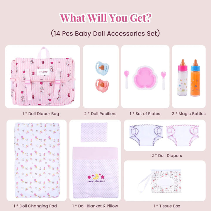 BABESIDE Juego de 14 accesorios para muñecas de bebé de 12 a 15 pul...