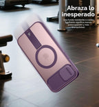 SURITCH Funda para iPhone 15, compatible con MagSafe, soporte integrado y cubierta de cámara y parte trasera translúcida, funda protectora resistente a prueba de golpes de 6.1 pulgadas, morado