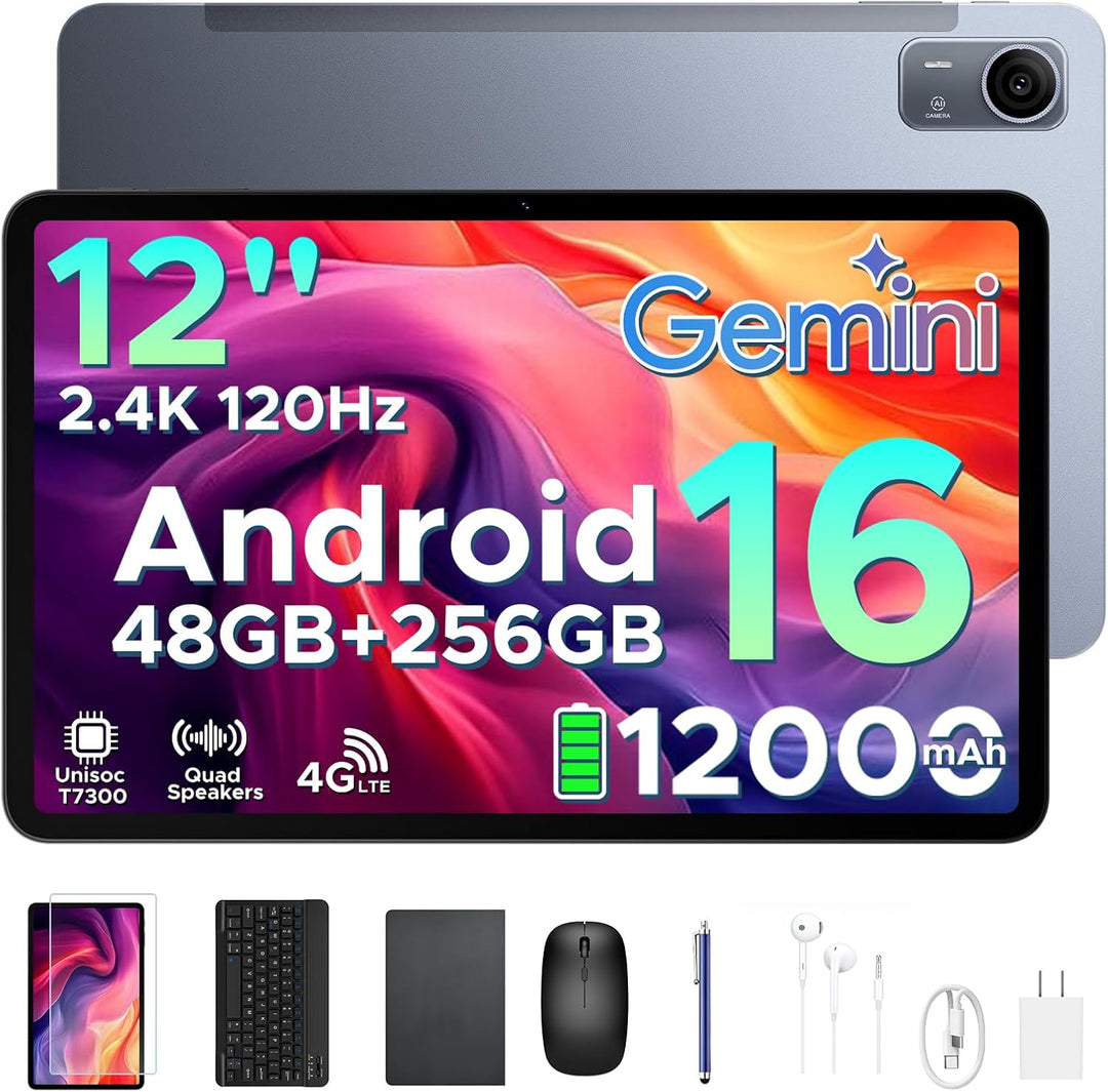 POPUX Tablet Android 12 Pulgadas 2.4K 120Hz, P12 Pro Android 16 Tab...