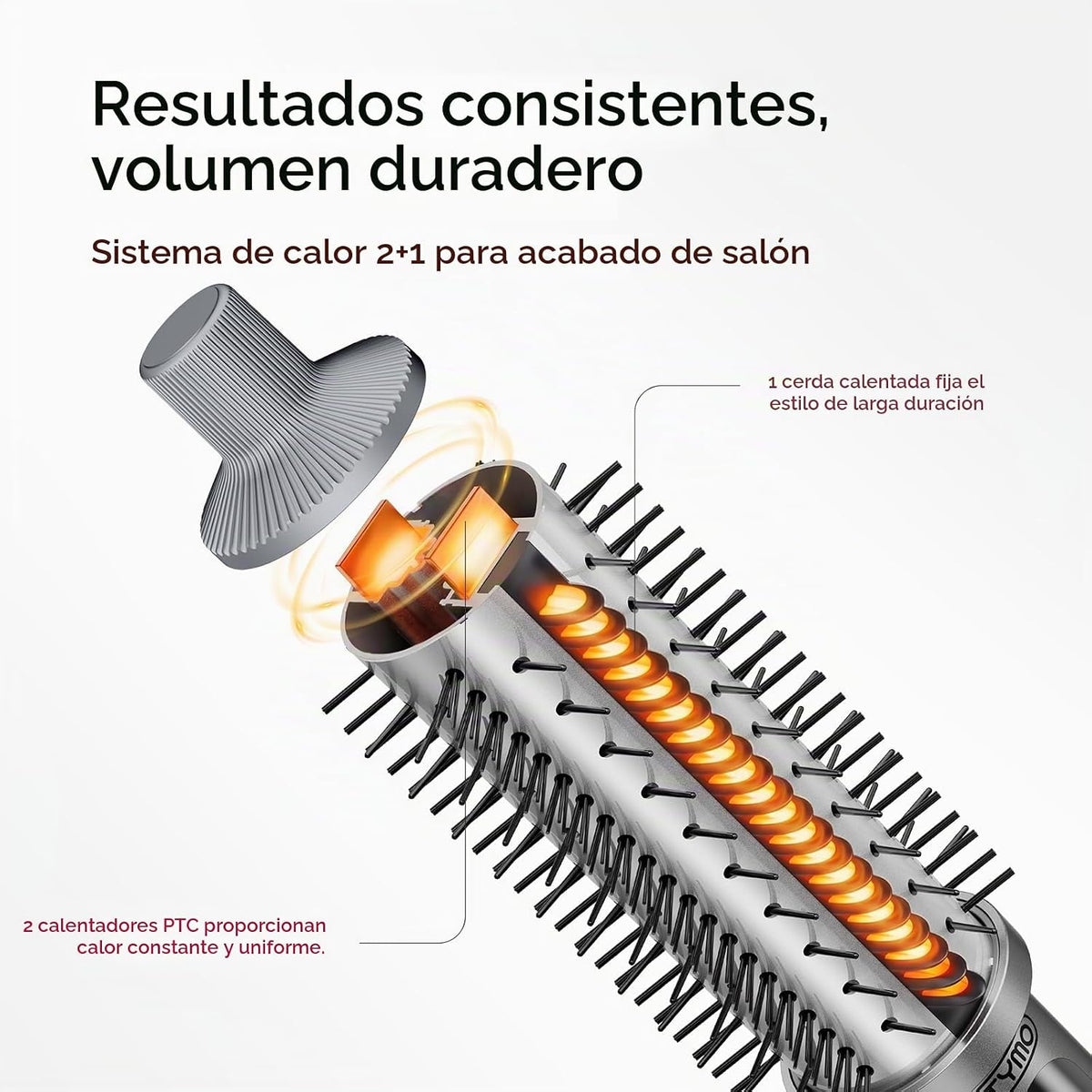 TYMO STYLUX PRO - Cepillo térmico para rizar, cepillo redondo calentado de