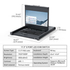 MT-VIKI® KVM - Soporte HDMI para rack con monitor LCD de 17.3 pulgadas, soporte OSD/Hotkey, incluye 8 cables KVM + teclado + panel táctil, compatible con rack de 1U de 19 pulgadas
