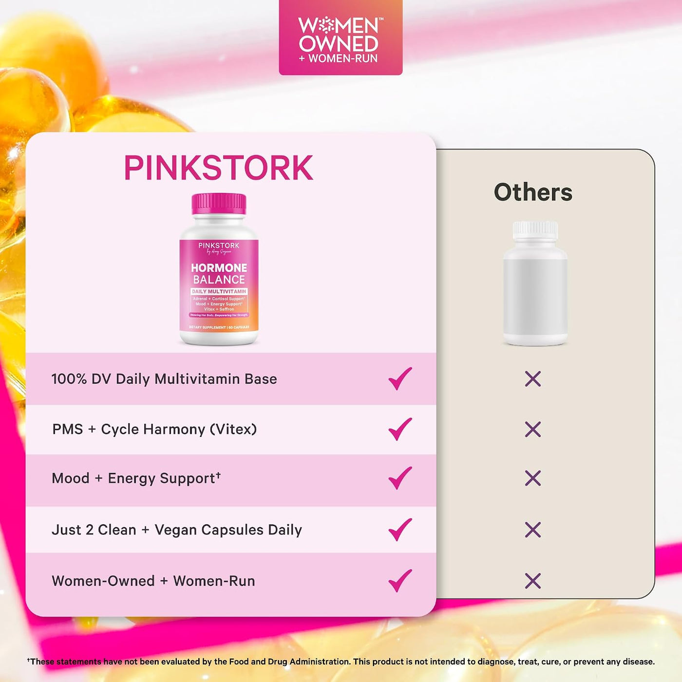 Multivitamínico de equilibrio hormonal Pink Stork para mujeres, 60...