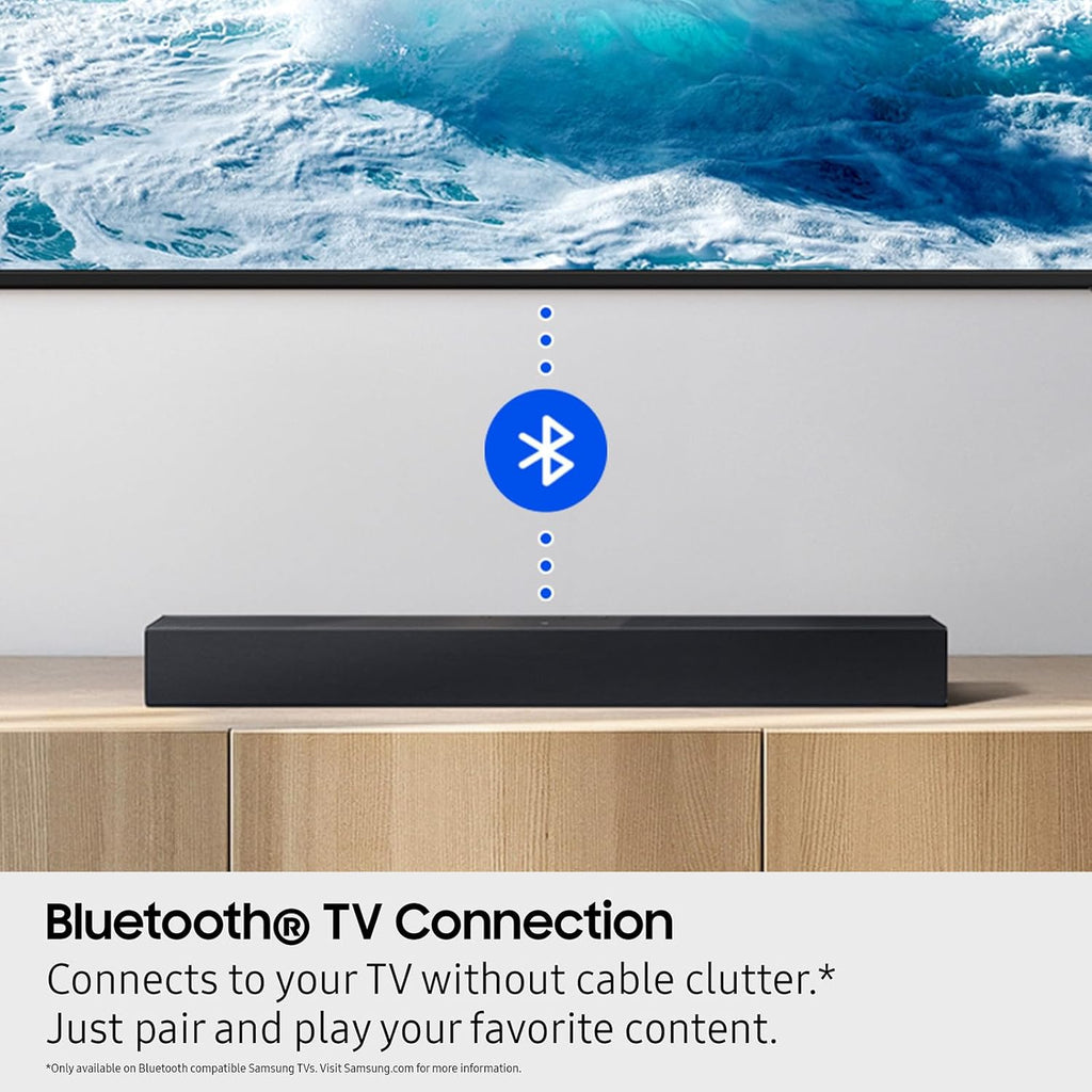 Barra de sonido Samsung Serie B HW B400F 2.0 canales con subwoofer incorporado (Modelo 2025) Un control remoto, expansión de sonido envolvente, modo de mejora de voz