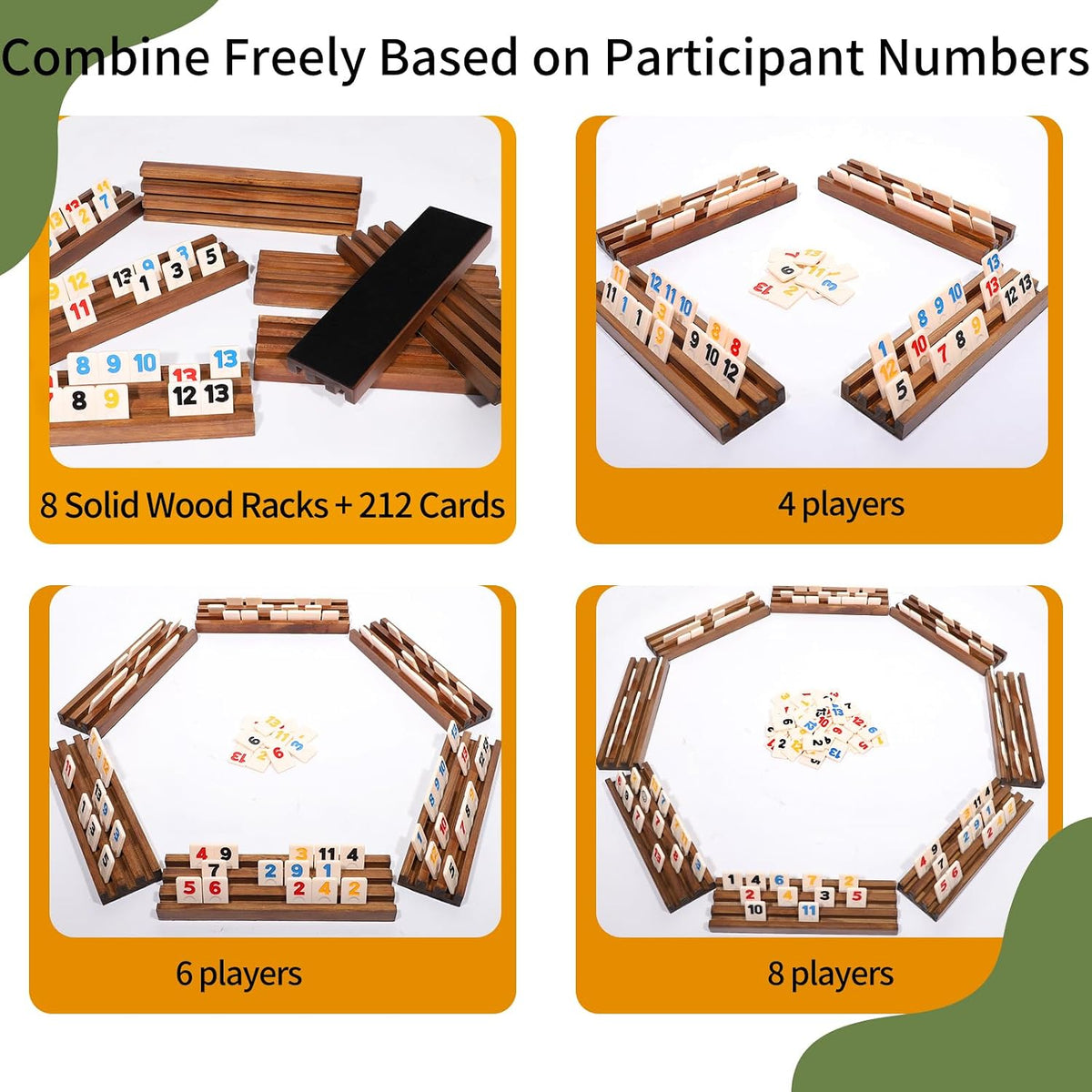 Rummy Cube - Juego original de cubo Rummy para 6 a 8 jugadores con 212 azulejos y 8 estantes de madera, juegos de mesa clásicos para familia y fiestas