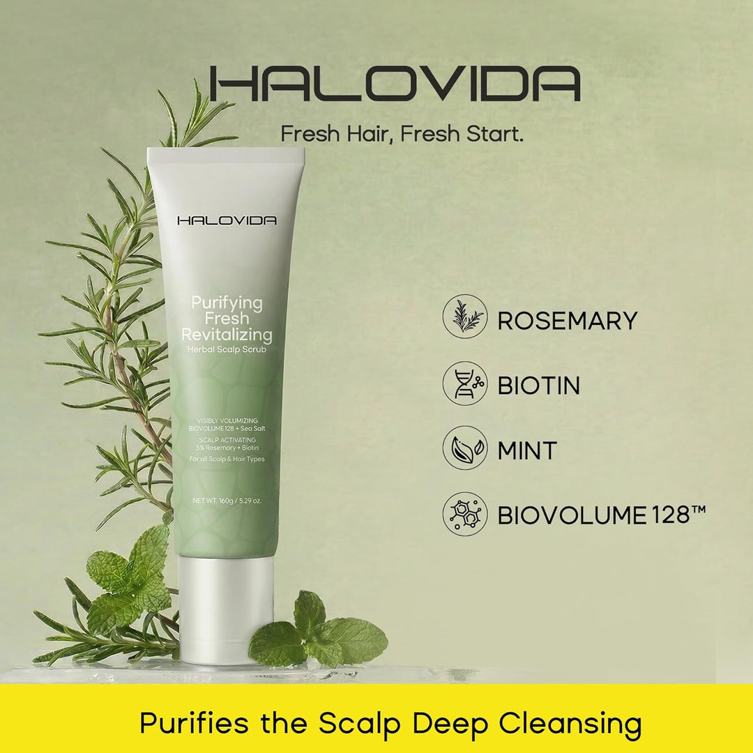 HALOVIDA Exfoliante para cuero cabelludo con sal marina, romero y m...
