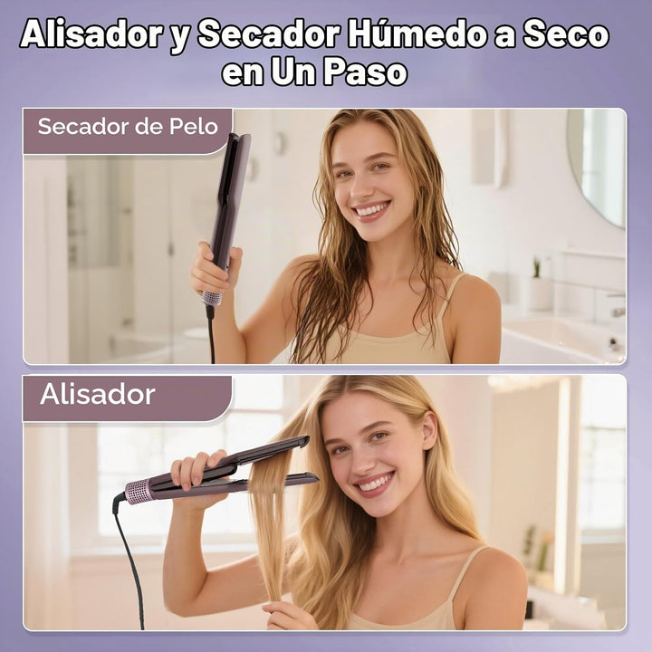 AirGlide - Plancha y secadora de cabello húmedo a seco 2 en 1 con f...