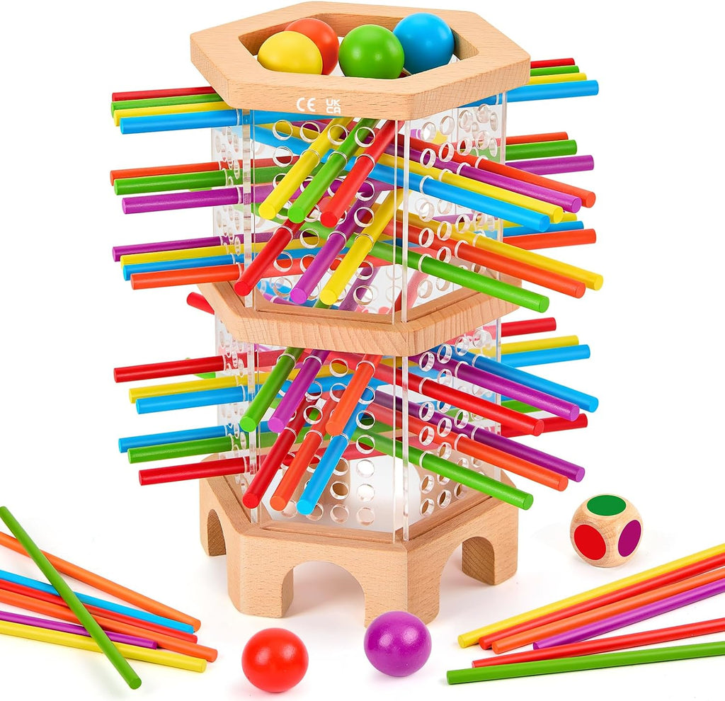 Montessori - Juego de mesa de madera con 42 palos y dados para niños de 3 a 6 años