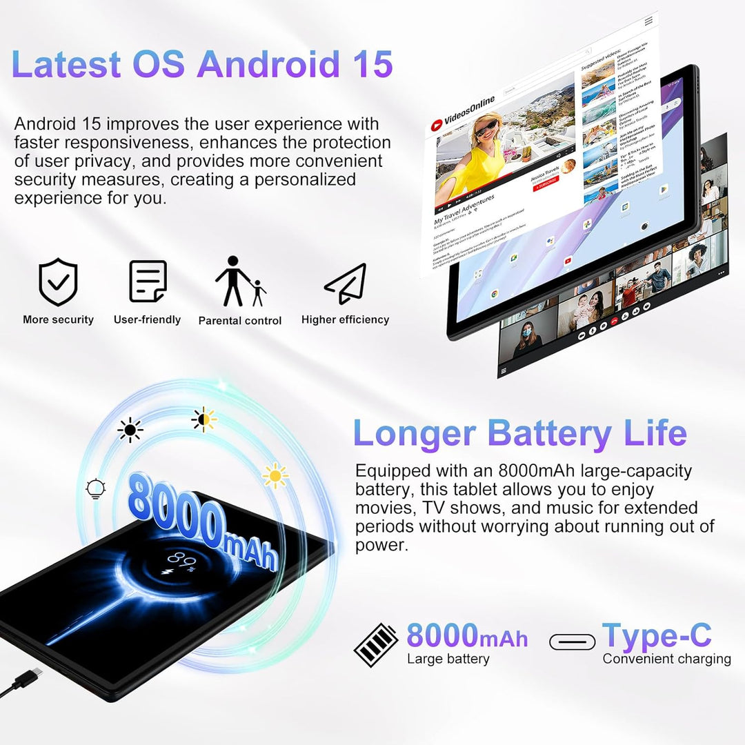 Tableta 2026 de 10 pulgadas, tabletas Android 15 de 30 GB+128 GB+1...