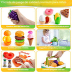 78 piezas de alimentos de juguete para cocina de niños, alimentos de juguete para cortar con canasta de almacenamiento, accesorios de cocina de juguete, juguetes de comida con verduras, frutas, comida