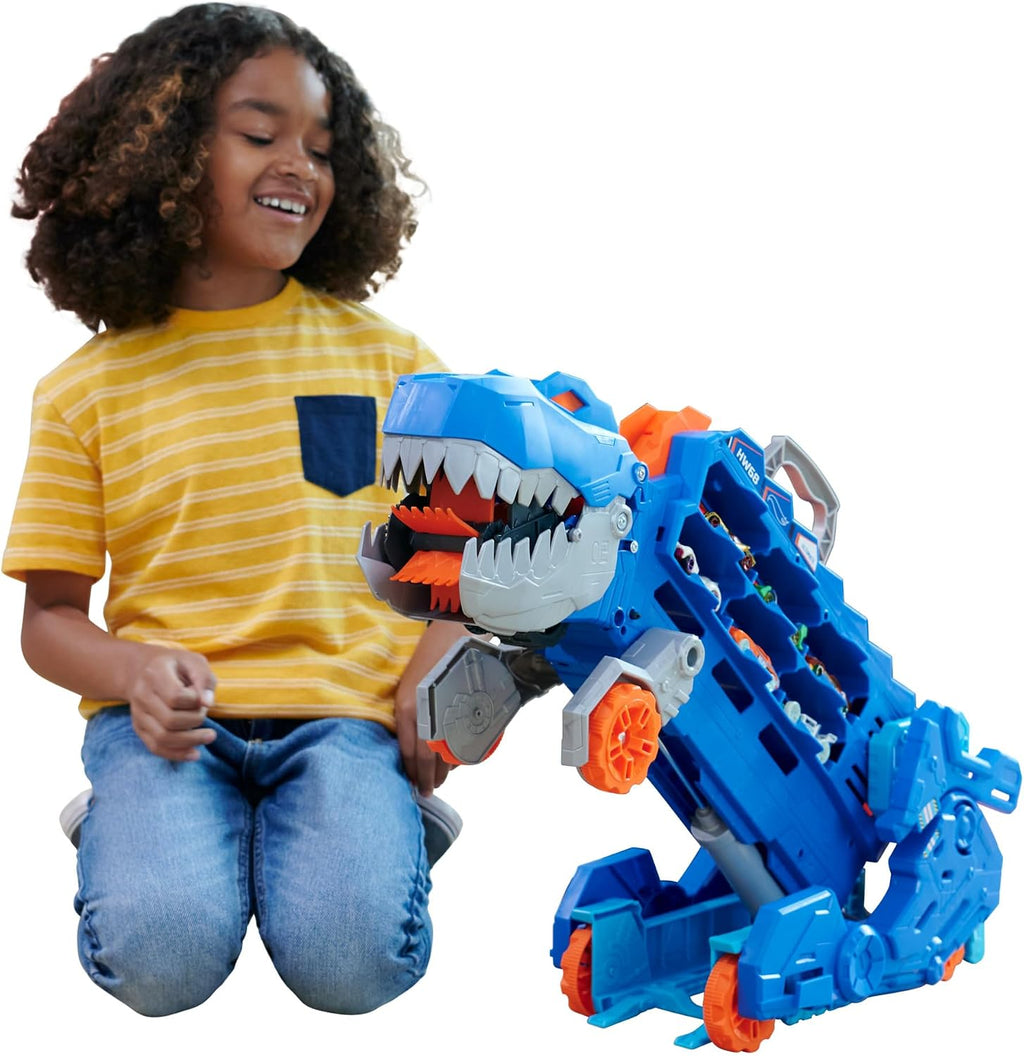 Hot Wheels City Ultimate Transportador T-Rex y 2 Autos de Moda a Escala