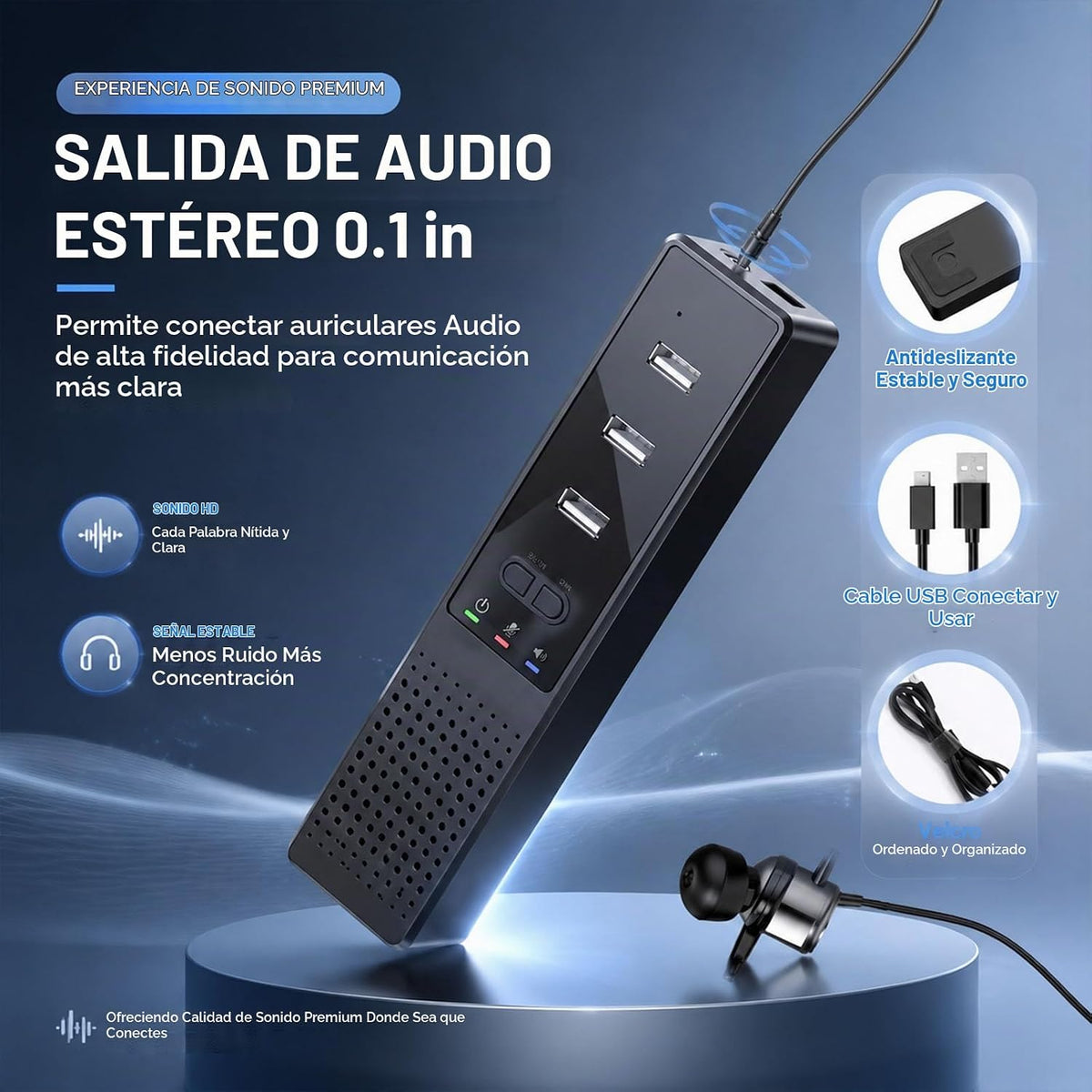 Altavoz de conferencia para PC y portátil, altavoz Bluetooth con reducción de ruido AI, captación de voz de 360°, USB-C Plug and Play, compatible con Zoom, Microsoft Teams, Skype y Webex