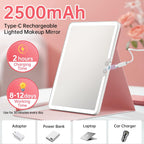 FUNTOUCH - Espejo de maquillaje de viaje recargable grande de 2500 mAh con